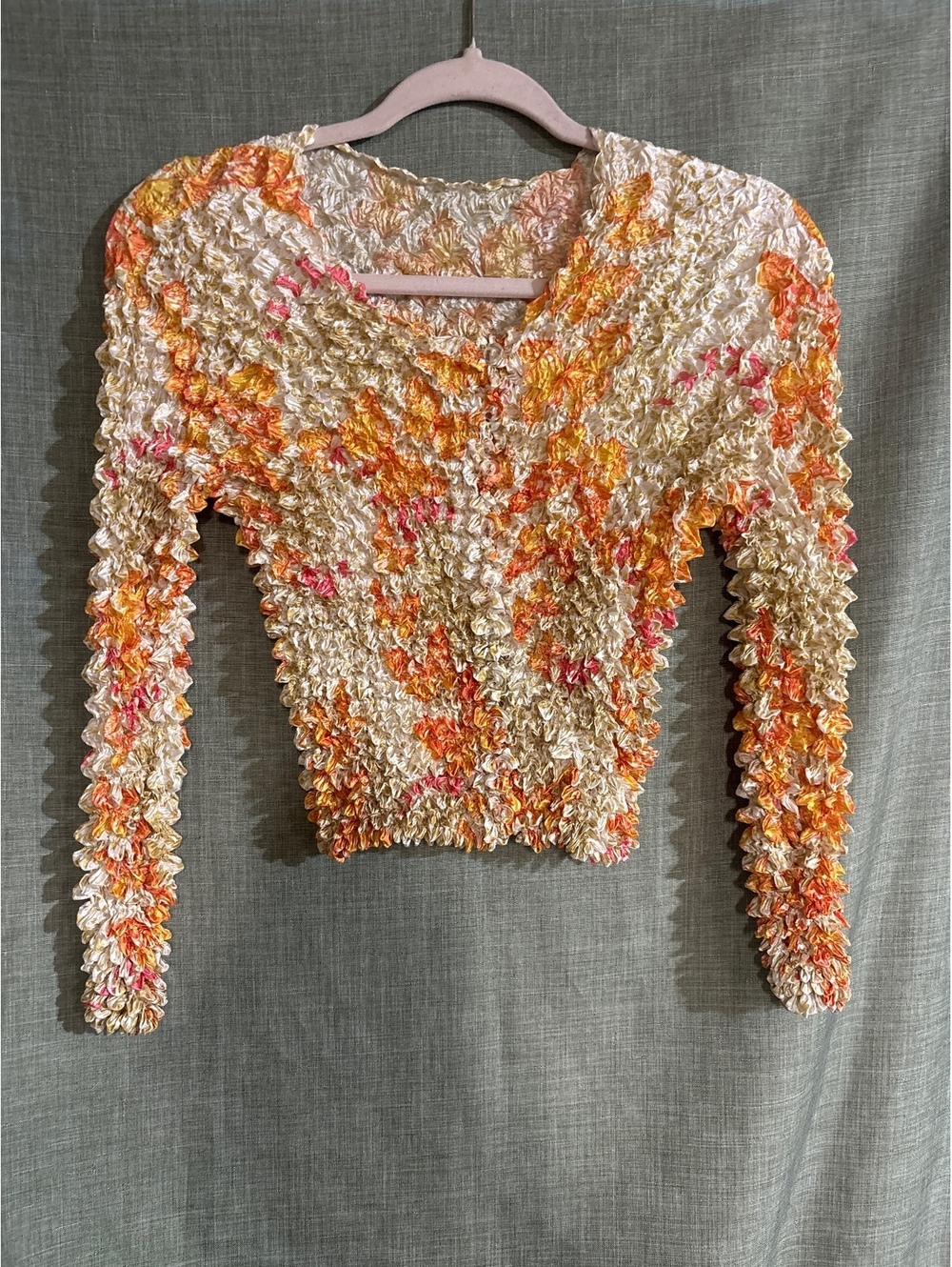 Vintage Crinkled Floral Long Sleeve Blouse